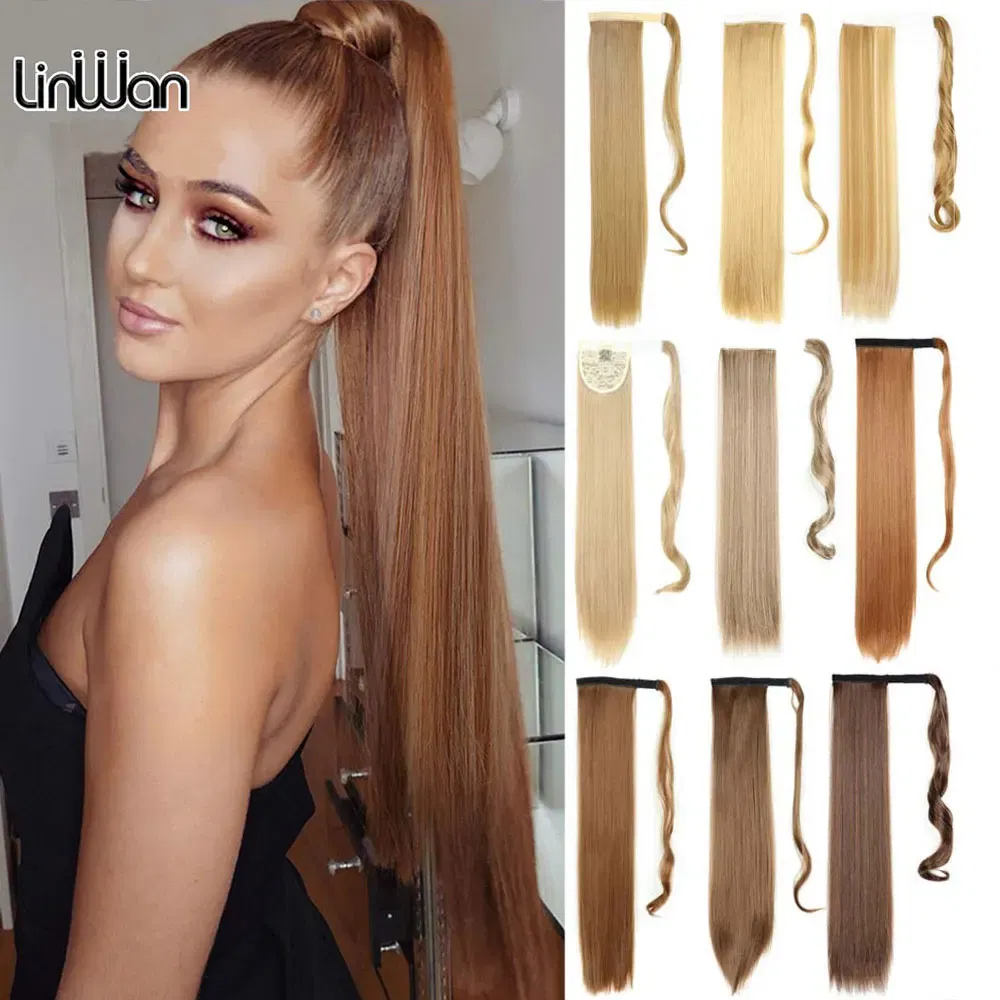 Color: P1B/613 - LINWAN Synthetic Long Straight Wrap Around Clip In Ponytail Hair Extension Heat Reistan Pony Tail Fake Hair