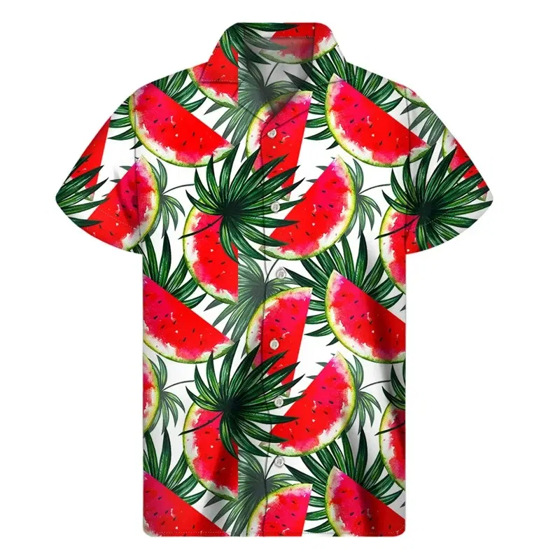 Color: Lavender, Size: 4XL - Tropical Watermelon Graphic Hawaiian Shirt Summer Street Short Sleeves 3d Printed Fruits Button Shirts Men Clothes Lapel Blouse