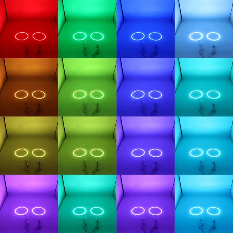 Color: WHITE - Excellent 2pc  Rings Angel Eye car Headlight RGB 60/70/80/90/100/110/120 mm Lampshades Bright auto drl Angel Eyes Motorcycle