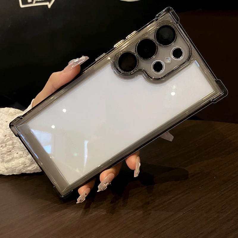 Color: black, Material: POLYESTER - Luxury Shockproof Clear Acrylic Case For Samsung Galaxy S24 S23 FE S22 Plus S24 Ultra A34 A54 A15 A25 A35 A55 A53 5G Hard Cover