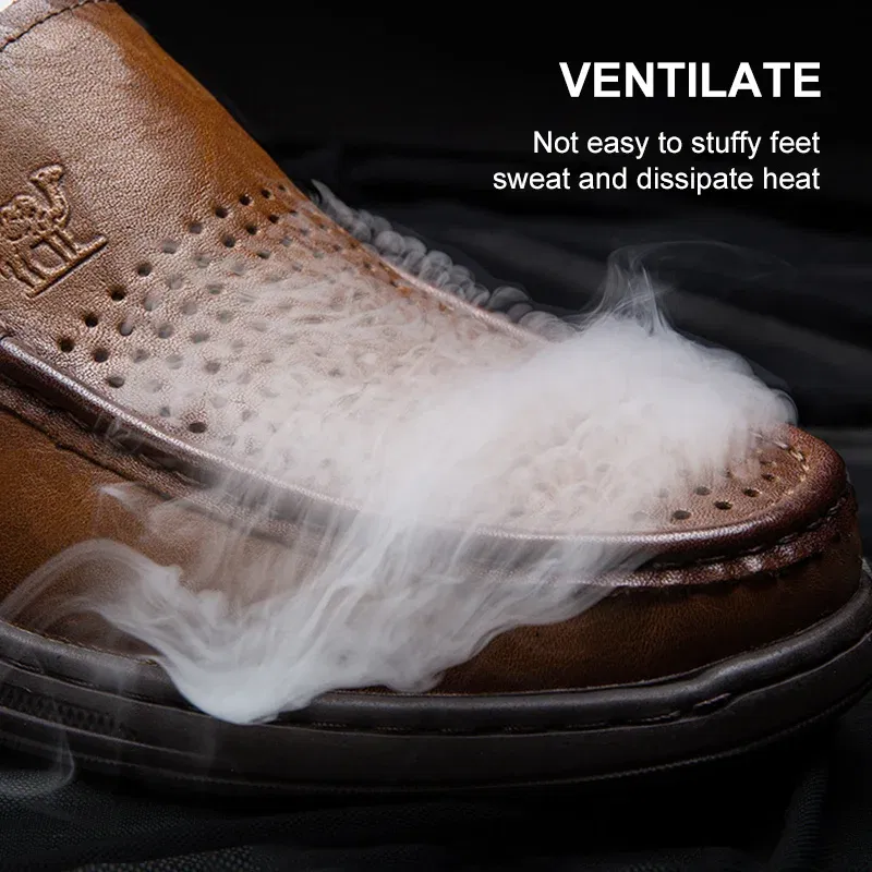 GOLDEN CAMEL Men's Shoes Loafers Genuine Leather Casual Shoes Cowhide Soft Sole Hollow Breathable Shoes for Men 2023 Summer New