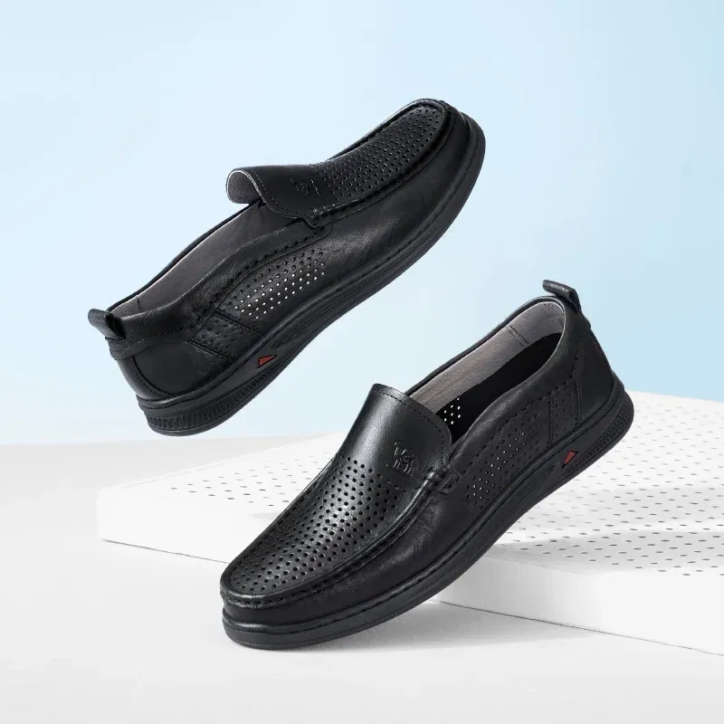 GOLDEN CAMEL Men's Shoes Loafers Genuine Leather Casual Shoes Cowhide Soft Sole Hollow Breathable Shoes for Men 2023 Summer New