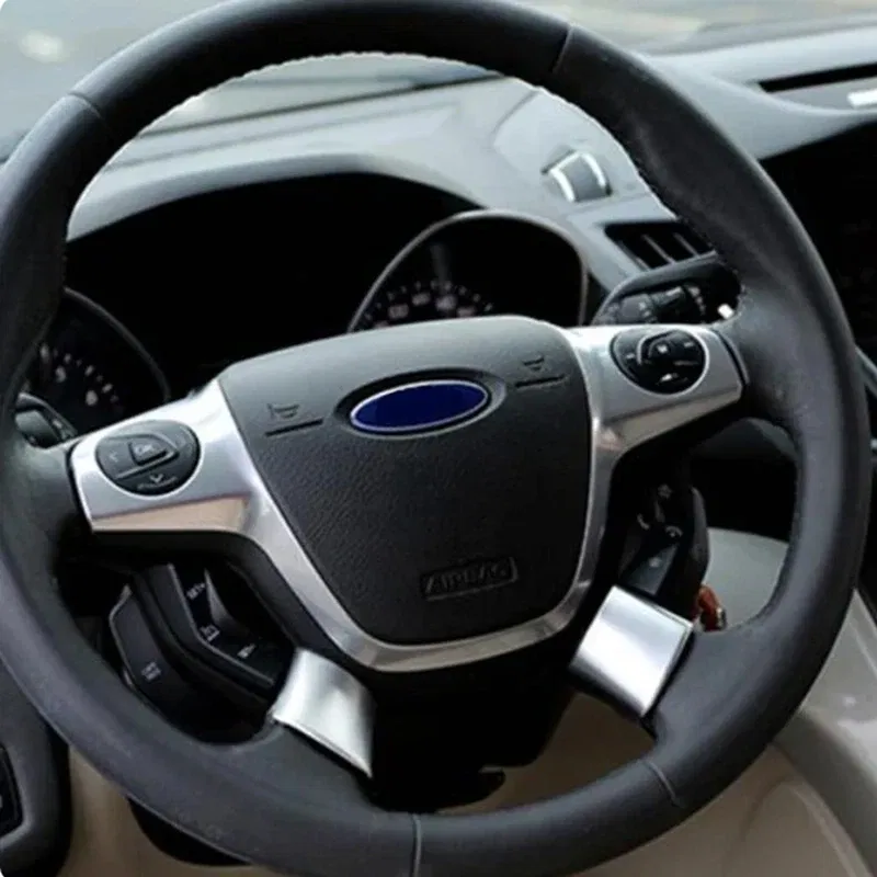 Color Name: WHITE - ABS Car Steering Wheel Cover Sequin Trim Sticker for Ford Focus 3 Mk3 Kuga Escape 2012 2013 2014 2015 accessories