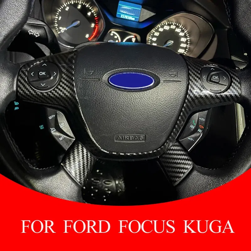 Color Name: WHITE - ABS Car Steering Wheel Cover Sequin Trim Sticker for Ford Focus 3 Mk3 Kuga Escape 2012 2013 2014 2015 accessories
