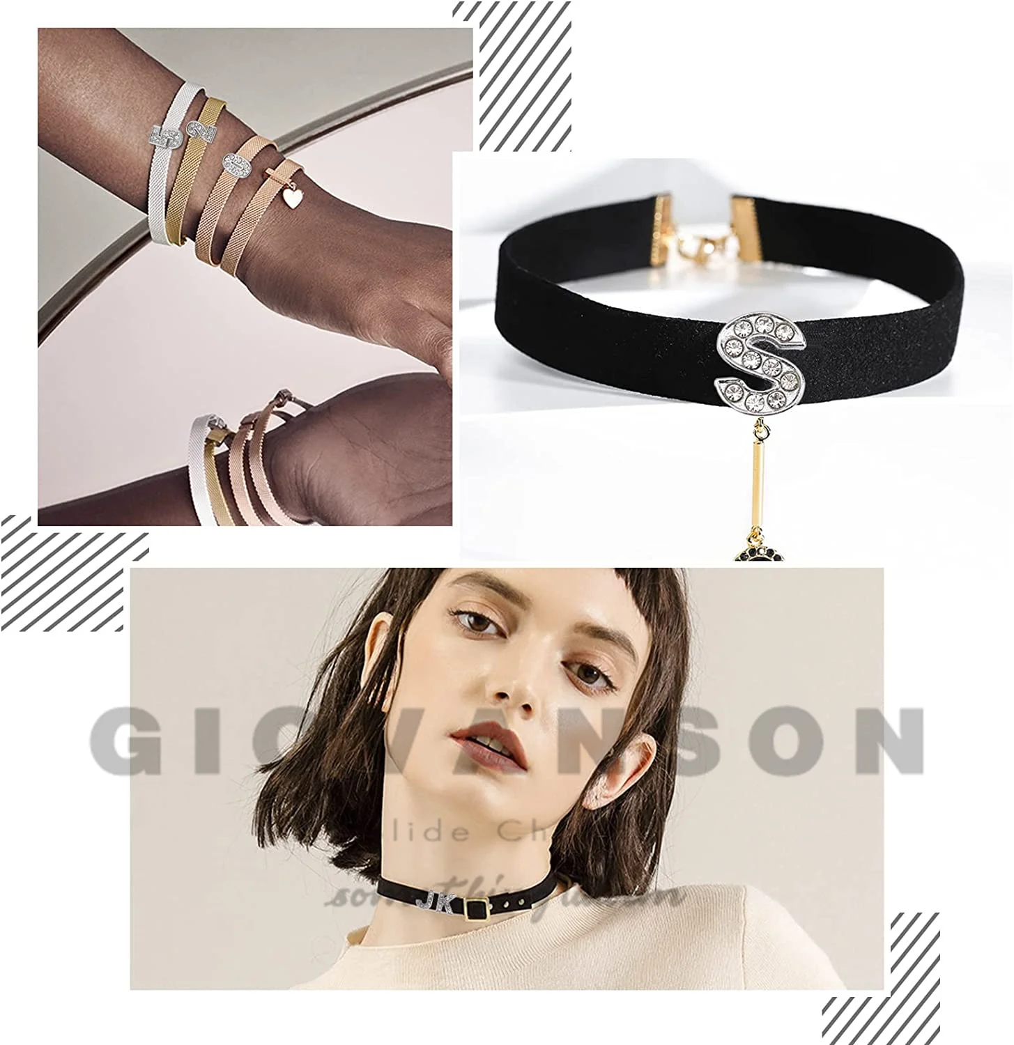 Color: black - Rhinestone Slide Charms Letters For Jewelry Making Women Bracelet 8mm Alphabet A-Z Pet Collar Necklace DIY Accessories Gift