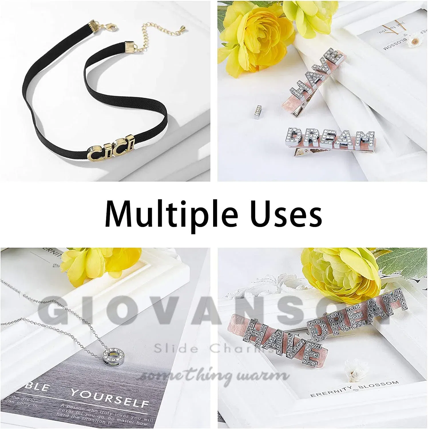 Color: black - Rhinestone Slide Charms Letters For Jewelry Making Women Bracelet 8mm Alphabet A-Z Pet Collar Necklace DIY Accessories Gift