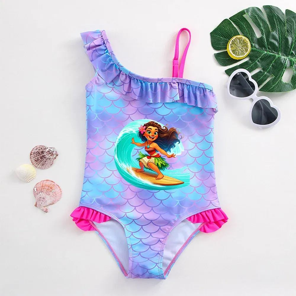 Color: SKY BLUE, Kid Size: 6M - Moana Baby Girl Mermaid Fish Scale Print Swimsuit One-Piece Swimwear Toddler Bathing Suit Beach Outfit
