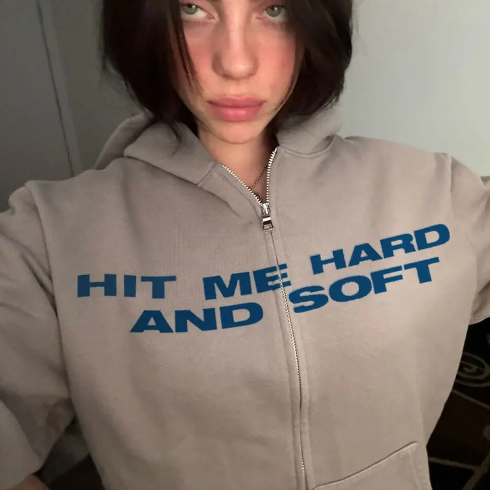 Color: Khaki, Size: M - Hit Me Hard and Soft 2025 Tour Zipper Hoodies Men Women Harajuku Pullovers Fashion Hip Hop Zip Up Sweatshirts Jackets Fans Gift