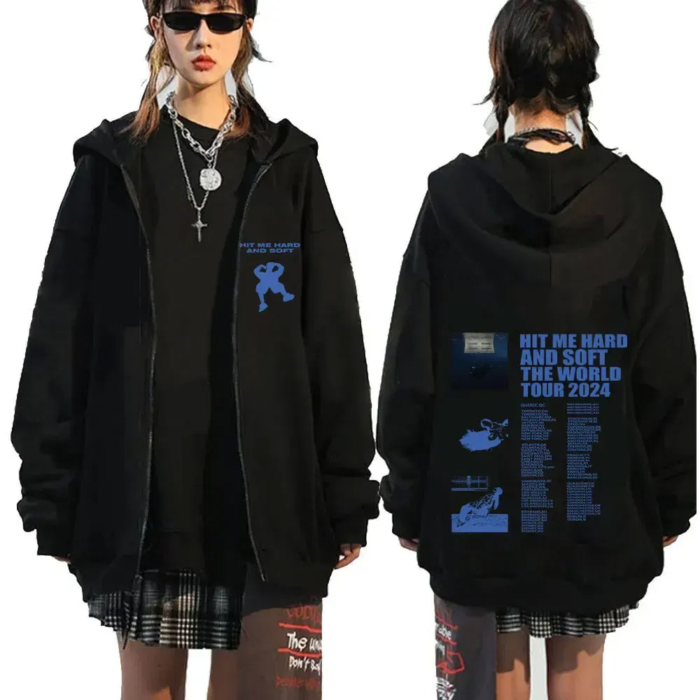 Color: Khaki, Size: M - Hit Me Hard and Soft 2025 Tour Zipper Hoodies Men Women Harajuku Pullovers Fashion Hip Hop Zip Up Sweatshirts Jackets Fans Gift