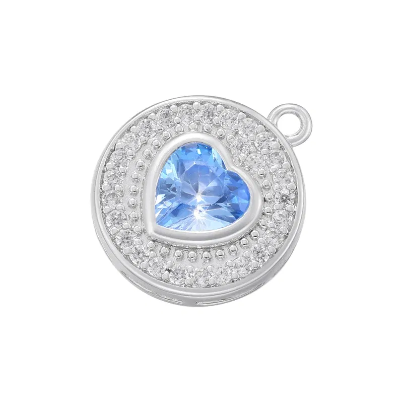 Metal color: SILVER PLATED - ZHUKOU Round jewelry pendants Pink Heart Cubic Zirconia charms for jewelry making Brass accessories Supplies for jewelry VD1357