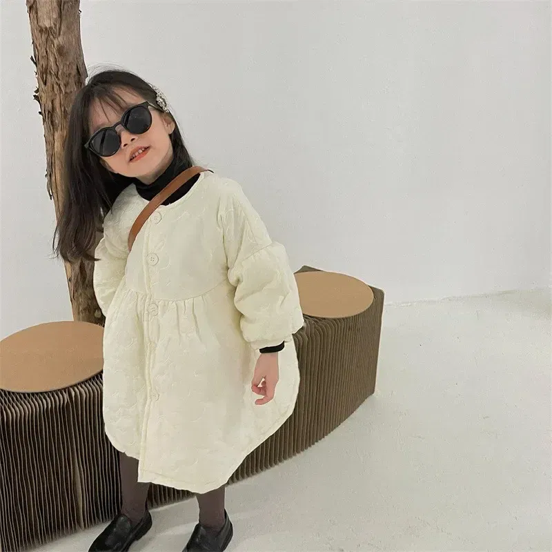 Color: WHITE, Kid Size: 5T - Children's Coats Autumn and Winter Coat with Floral Embroidery Puffed Sleeves Girls Coat Baby Girl Winter Clothes