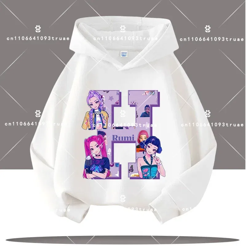 Color: Dark Grey, Kid Size: 5 - K-pop Demon Hunters Letter A-Z 3-12 Year Old Children Hooded Sweatshirt Girls' Casual Shirt Boys' Sports Shirt Cartoon Print