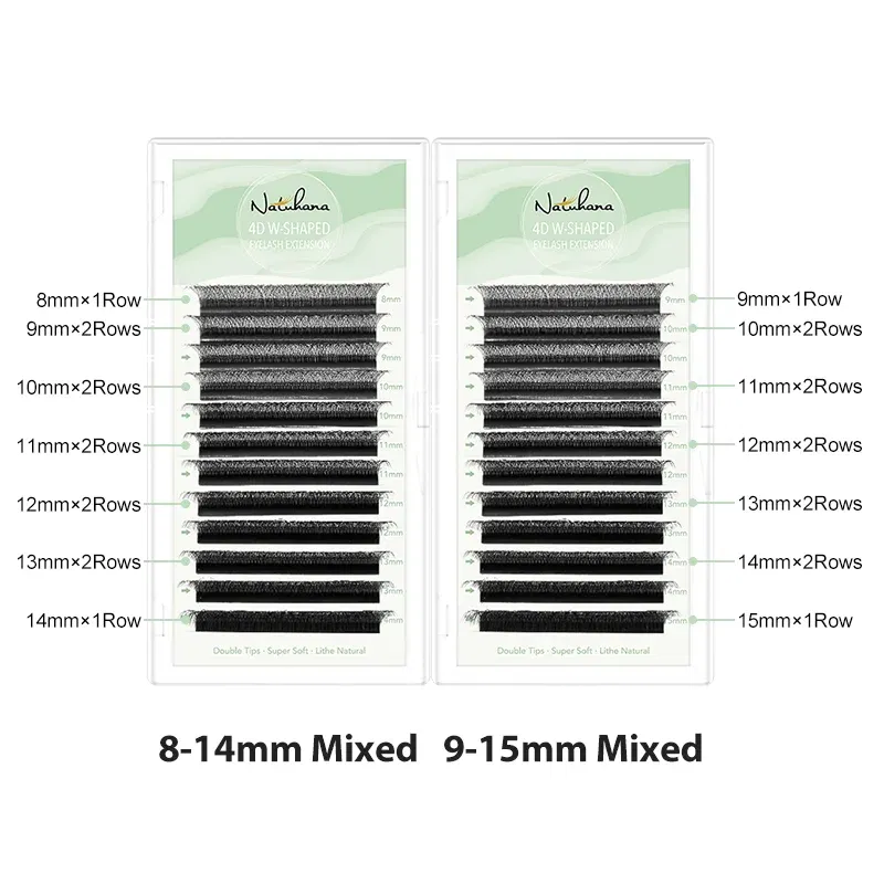 Color: Brushed Chrome, Curl: L, Thickness: 0.07mm, Length: 15mm - NATUHANA W-Shaped 4D 5D Volume Eyelash Extensions Premade Volume Fans W Shape Lashes Natural Soft False Eyelashes for Makeup