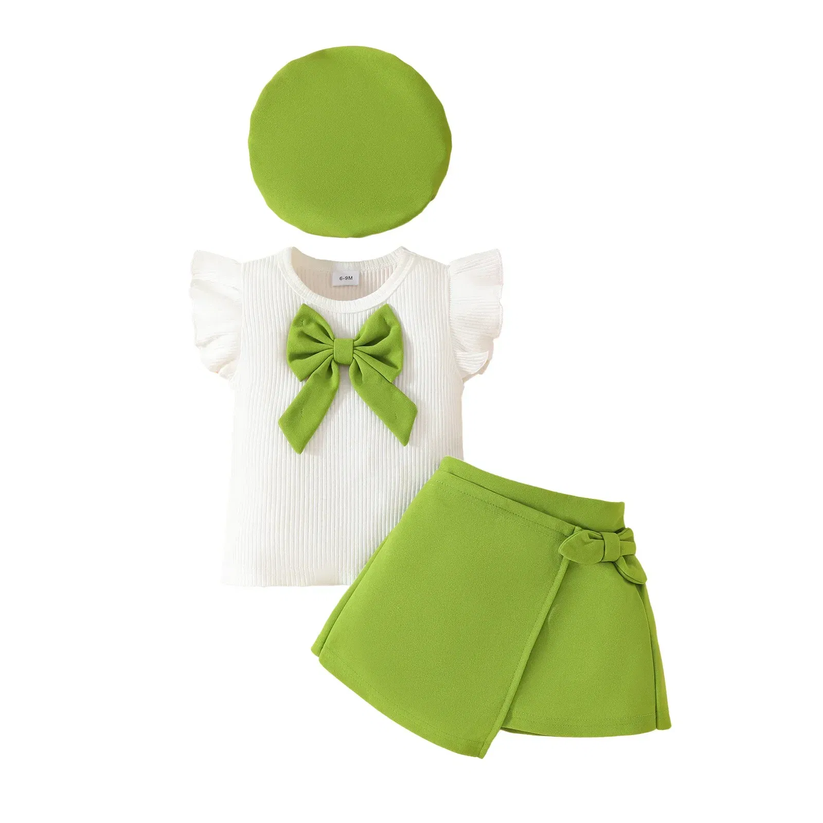 Color: Silver, Kid Size: 9M - Baby Girls Clothes New Year Set 0-3Y Long Sleeve Big Bow Top Irregular Skirt and Beret 3Pcs Toddler Christmas Clothes