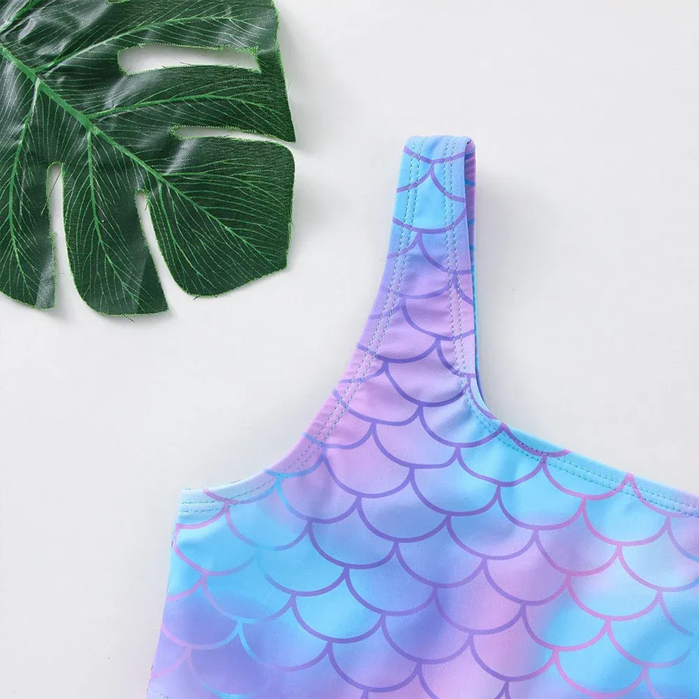 Color: PURPLE, Size: S - Lilo Stitch Girls Swimsuit One-Piece Bathing Suits Kids Wear Fashion Mermaid Fish Children's Dresses Summer Swimwear Beach Suit