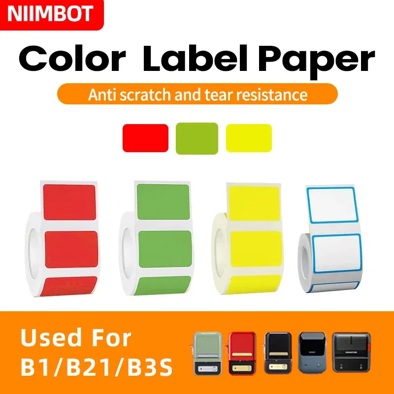 Color: Light Red - NIIMBOT B21/B203/B3S label machine printing paper color label waterproof, oil resistant, tear resistant label