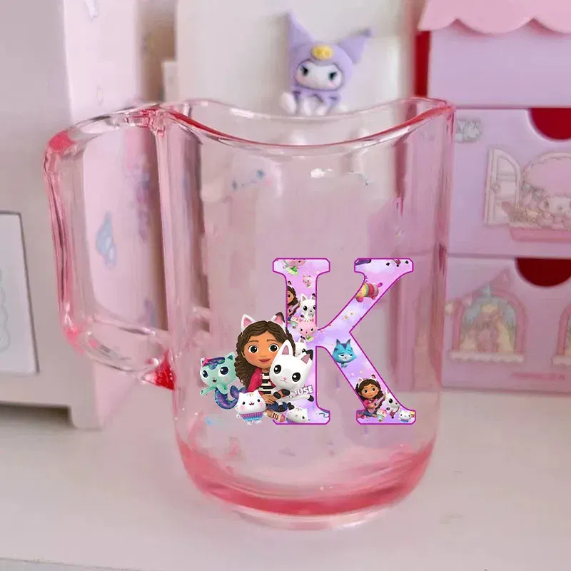 Color: Gold, Size: Other - Gabby Dollhouse Letter A-Z Print Water Cup ABS Tooth Brushing Cups Anime Kawaii Cat Kids Toothglass Cups Kids Birthday Gift