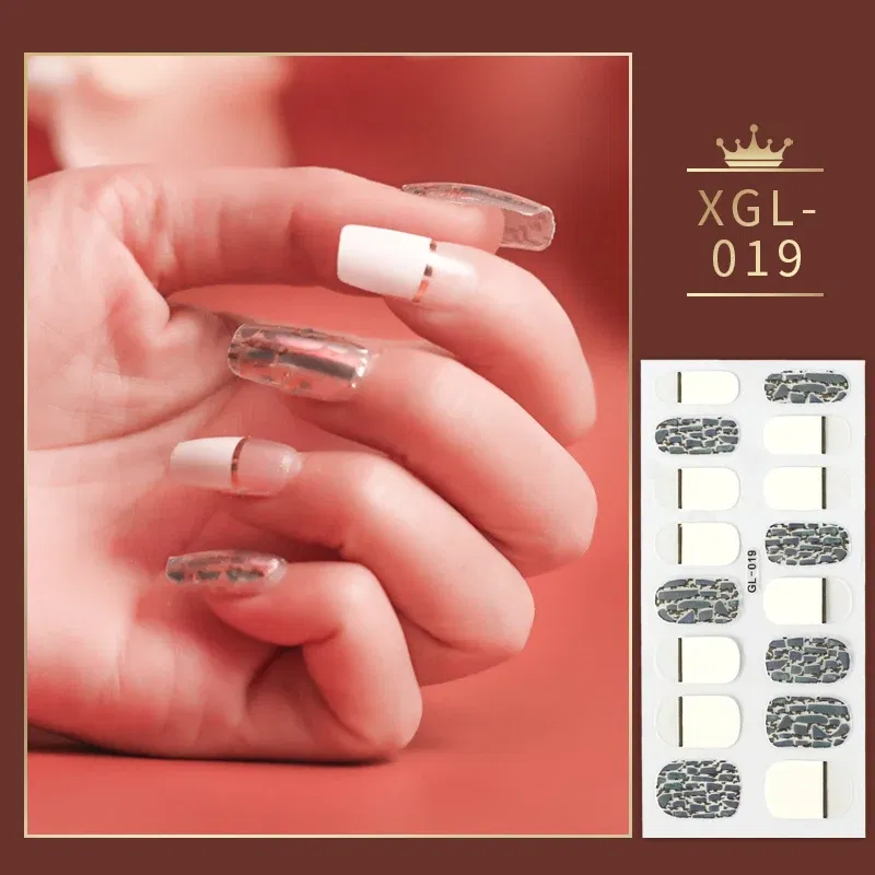 Color: Red - 1 Sheet Glitter Nail Stickers Nail Art Polish Stickers Nail Tips Nail File Adhesive Wraps Manicure Decal Strips Drop Shipping