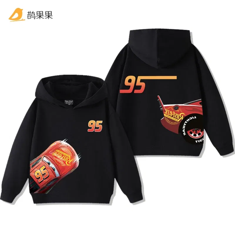 Color: green, Kid Size: 140 - Cars Lightning McQueen Fun Printed Kids Boys Girls Hooded Sweatshirt Fall and Winter Casual Fashion Warm Student Hoodie