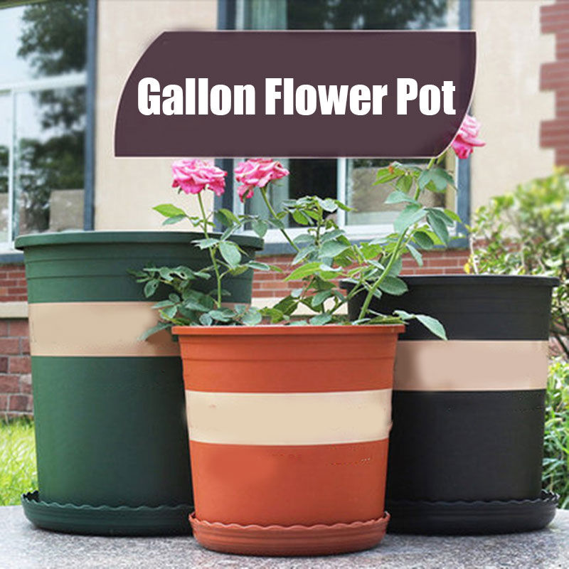Color: Burgundy - Large Round Short Flower Pot Control Root Rose Pot Planting Seedling Thickening Plastic Flower Gallon Pot or Tray Potted Plants