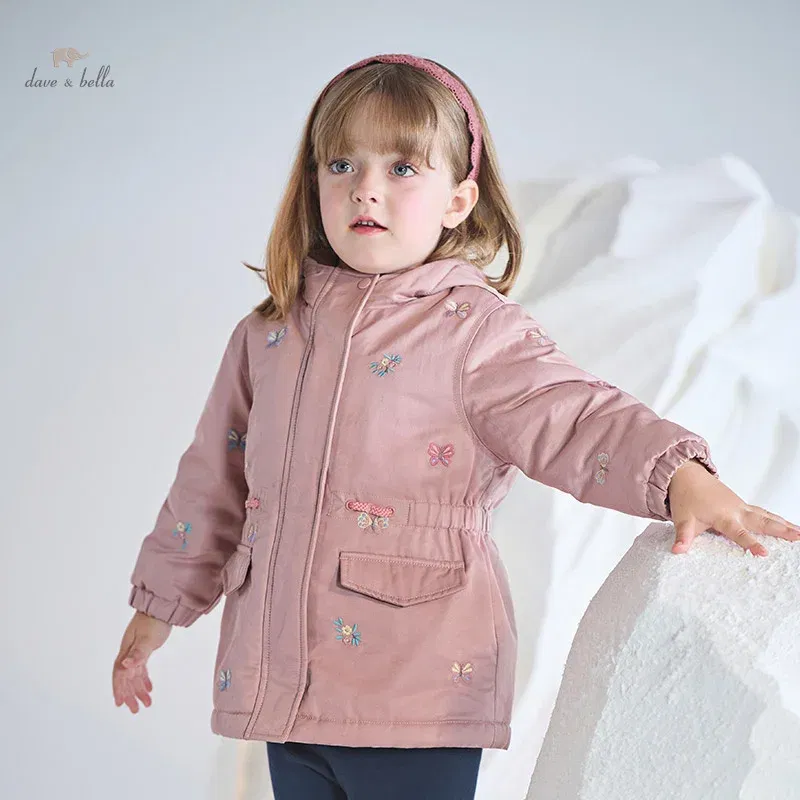 Color: PURPLE, Kid Size: 13 - Dave Bella Children Girls Baby Tops Outerwear 2024 Autumn Winter Thicken Hooded Zipper Gentle Baby Overcoat Outdoor DB4243880