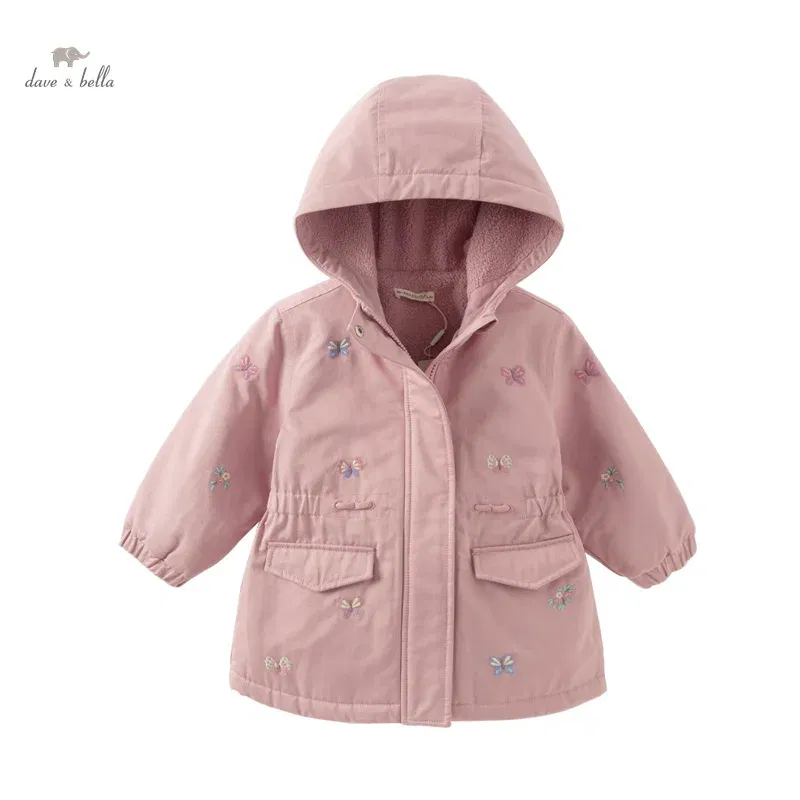 Color: PURPLE, Kid Size: 13 - Dave Bella Children Girls Baby Tops Outerwear 2024 Autumn Winter Thicken Hooded Zipper Gentle Baby Overcoat Outdoor DB4243880