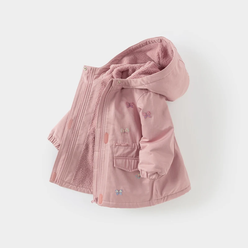 Color: PURPLE, Kid Size: 13 - Dave Bella Children Girls Baby Tops Outerwear 2024 Autumn Winter Thicken Hooded Zipper Gentle Baby Overcoat Outdoor DB4243880