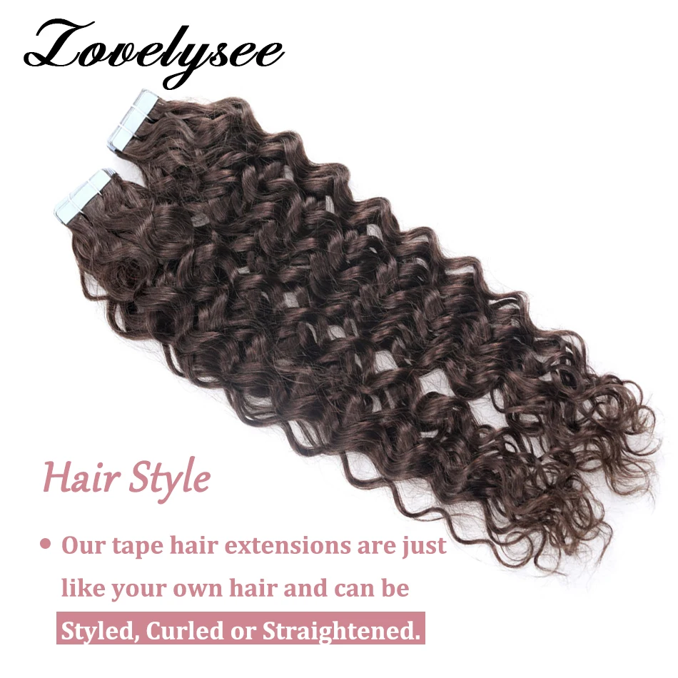Color: #4, Length: 22 inches, Items per Package: 20 pcs - Water Wave Tape in Human Hair Extensions 2g/pcs Dark Brown Real Human Hair Adhesive Invisible Keratin Hair Extensions for Women