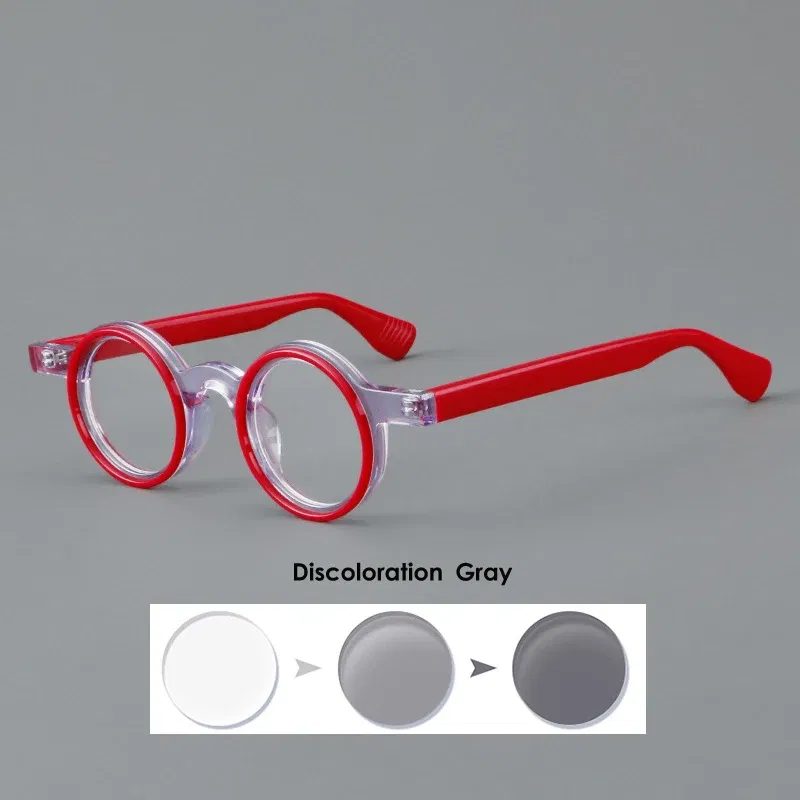 Frame Color: PURPLE, Eye Prescription: +500 - VCKA Round Acetate Photochromic Reading Glasses Frame Men Prescription Anti-blue Eyeglasses Women Custom Eyewear +0.50 to+6.0