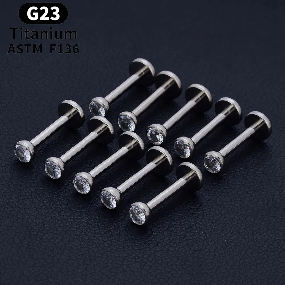Metal color: Imitation Rhodium Plated, Ships From: CHINA, Main Stone Color: Silver - 10PCS ASTM F136 G23 Titanium Piercing Labret Lip Ring Stud Earring CZ Ear Tragus Cartilage Helix Daith Pierc Jewelry 16/18/20g