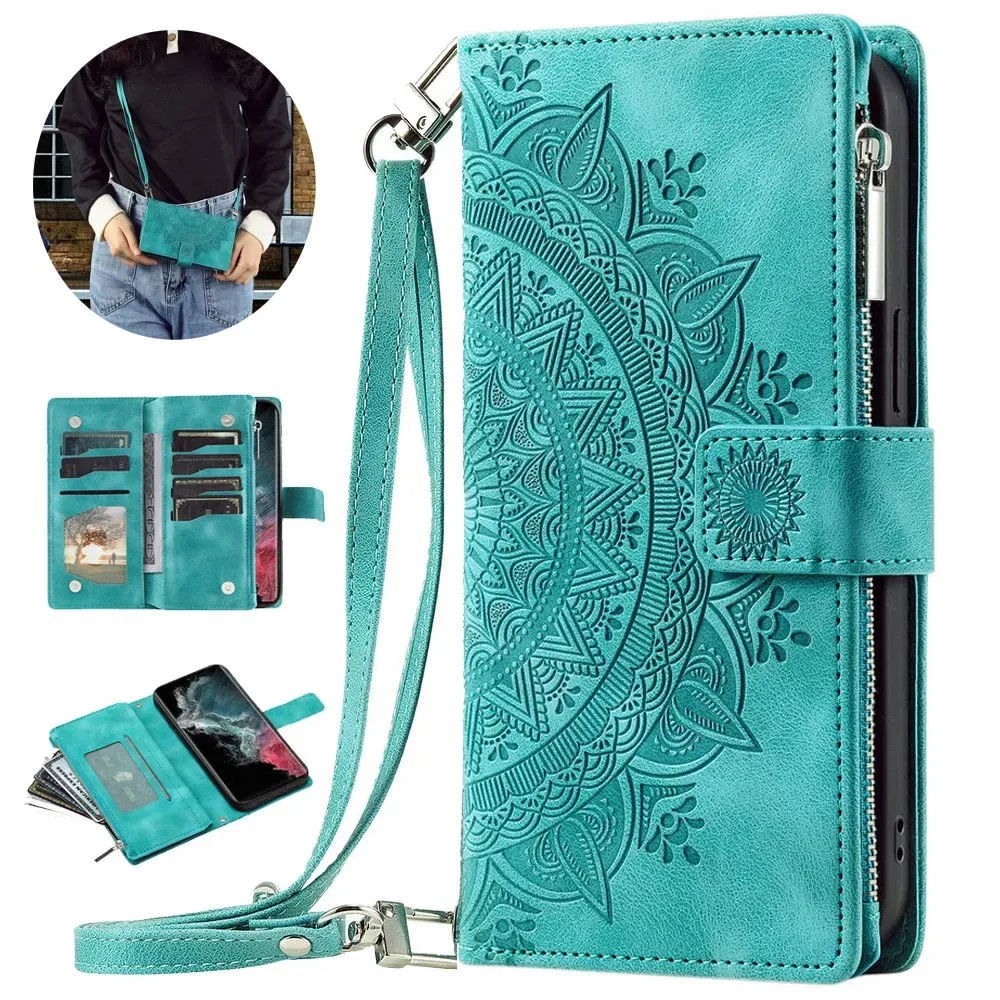 Color: Black Green, Material: PC - CrossBody Strap Zipper Wallet Coque for Samsung Galaxy A71 A51 A50 A41 A21S A30 A70 A50S A20 A31 A30S A10 A20E A 51 70 Flip Case
