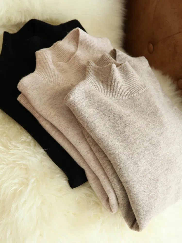 Color: WHITE, Size: One Size - Autumn Winter chic Bottom Sweaters Women Fashion Turtleneck Pullover Slim Long Sleeve Knitted Jumpers Soft Warm Pull Femme Top