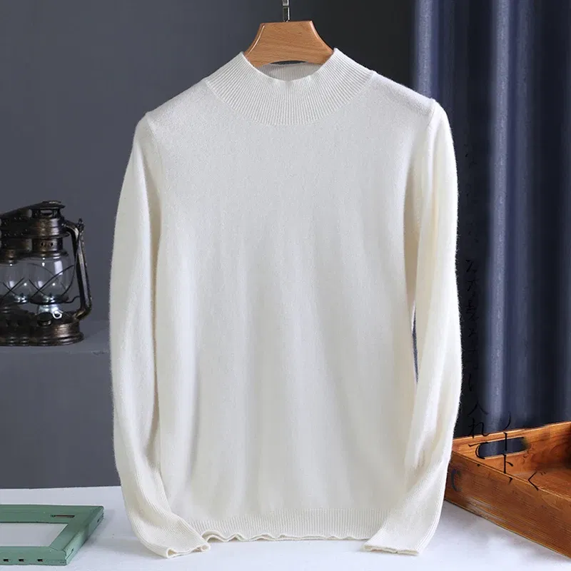 Color: WHITE, Size: One Size - Autumn Winter chic Bottom Sweaters Women Fashion Turtleneck Pullover Slim Long Sleeve Knitted Jumpers Soft Warm Pull Femme Top