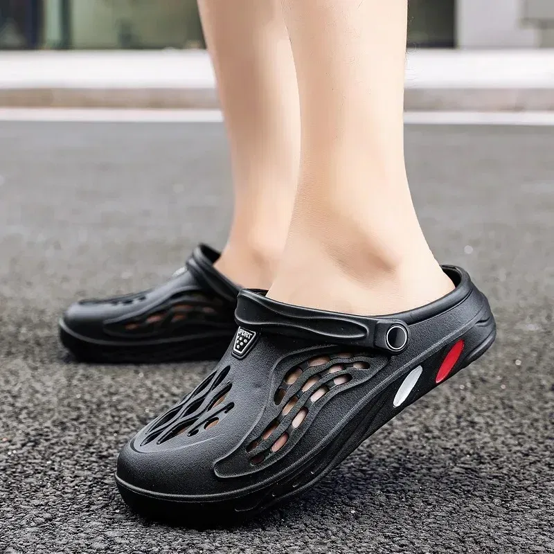 Color: black, Shoe Size: 38 - Clogs Men Sandals Men Shoe Summer Fang Man Hoof Thongs Stamp Garden Beach Black Big Size Slippers for Men's Shoes Zapatos Hombre