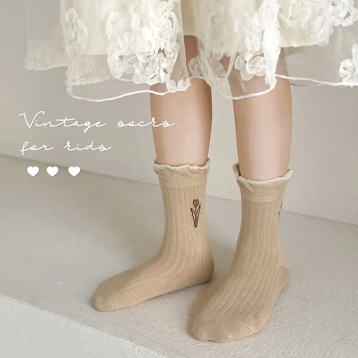 Color: Beige, Size: 10-12T - 3-12Y Girls Socks Spring Autumn Sweet princess Ruffle Medium Socks Cotton Socks  5 Pairs