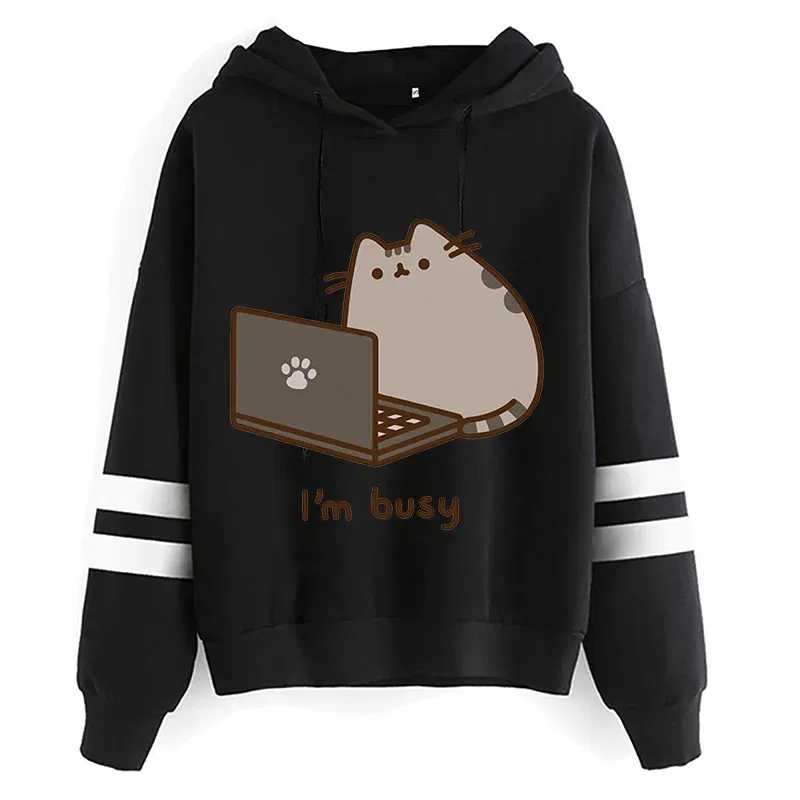 Color: Champagne, Size: XL - Women Ullzang Cute Cat Funny Cartoon Sweatshirt Pusheen Cat Kawaii Harajuku Korean Style Hoodies Graphic Fashion Hoody Female