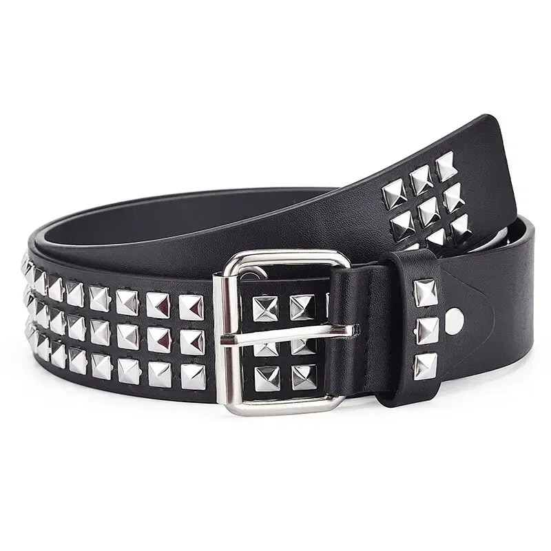 Color: black, Belt Length: 110cm - Fashion New Square Bead Rivet Belt Metal Pyramid Belt Men and Women Punk Hardware Jeans Belt Y2K Belt Designer Belt Women's Belt