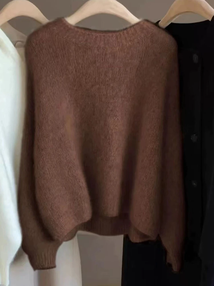 Color: WHITE, Size: S, Ships From: CHINA - Autumn and Winter New Cashmere Sweater 100% Pure Wool Knitted Pullover for Women, Loose and Lazy Style Round Neck Soft Solid Top