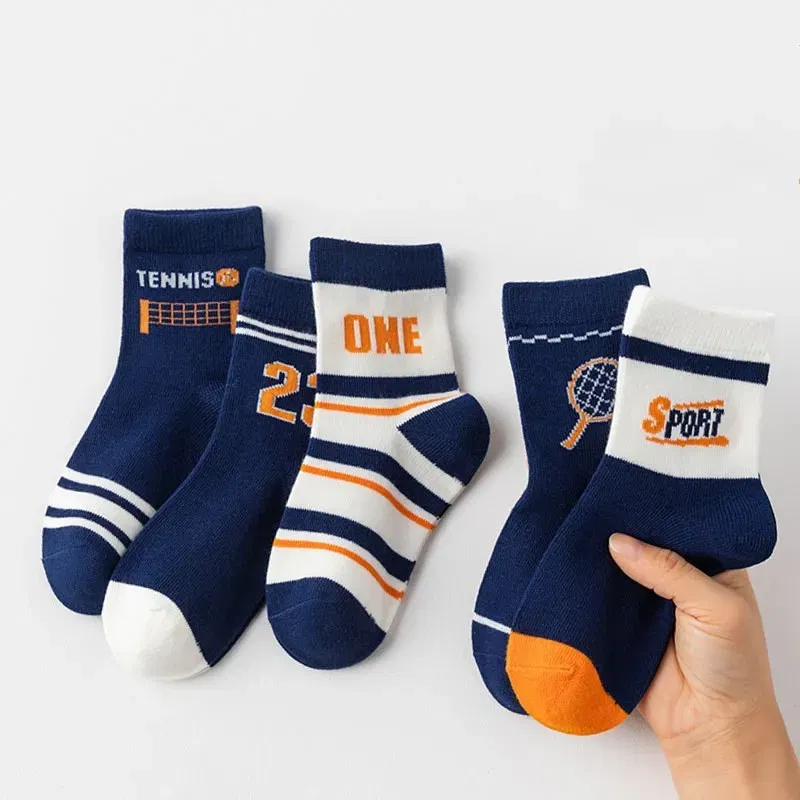 Color: SKY BLUE, Size: 10-12T - 1-14T Kids' Socks Spring Autumn Cotton Socks 5 Pairs/lot Soft Cotton Socks Calf Socks Little Big Boys Crew Sock