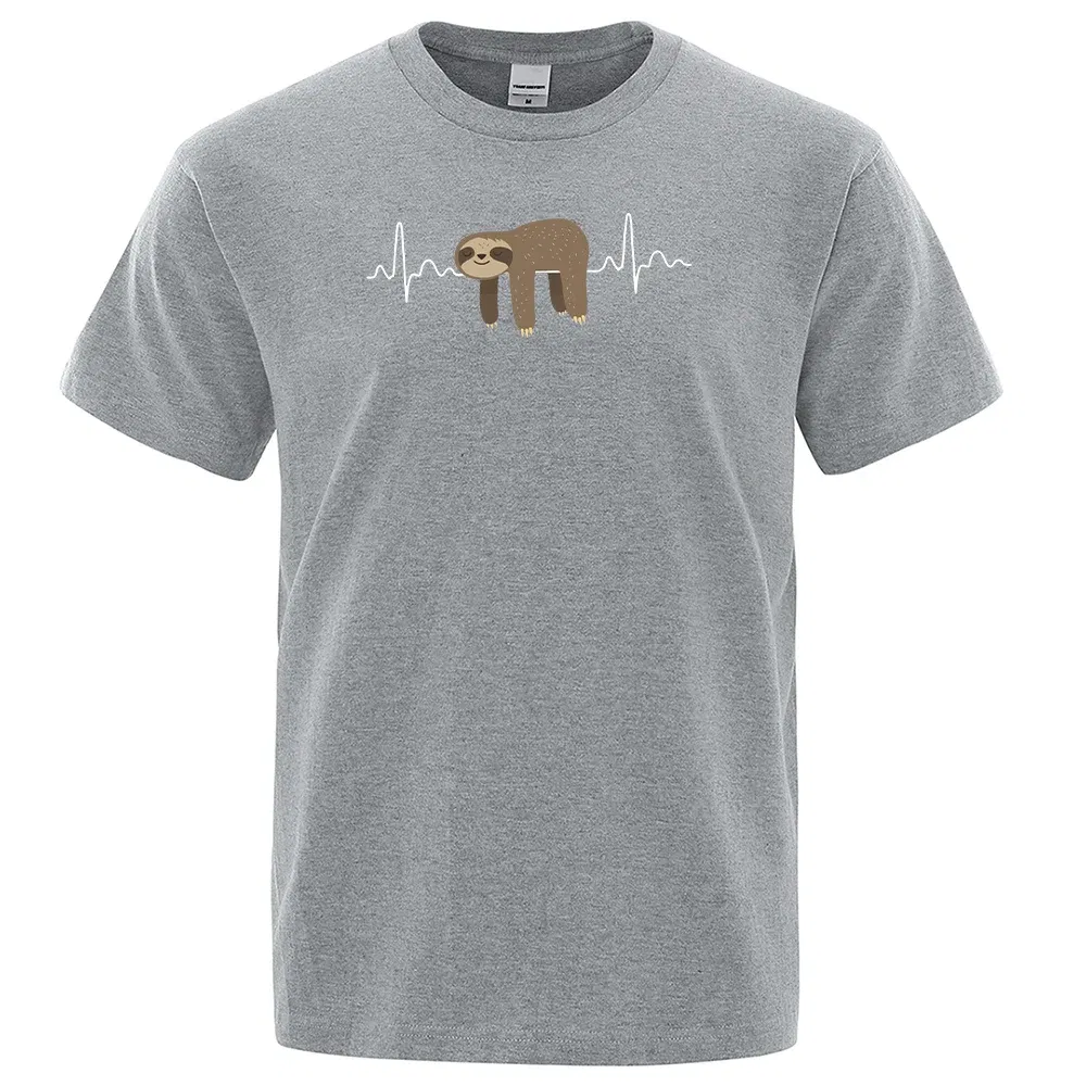 Color: GRAY, Size: XXXL - Sloth Resting On Tummy Printing Mans T Shirts Crewneck Soft T-Shirts Comfortable S-XXXL Tee Shirts Oversized Casual T-Shirt Man