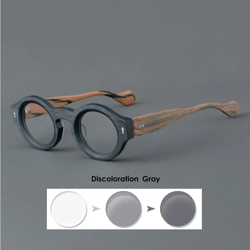 Frame Color: Gold, Eye Prescription: +400 - VCKA Round Acetate Reading Glasses Frame Retro Men Prescription Anti-blue discolor Women Custom Optics Retro Eyewear +0.50to +10