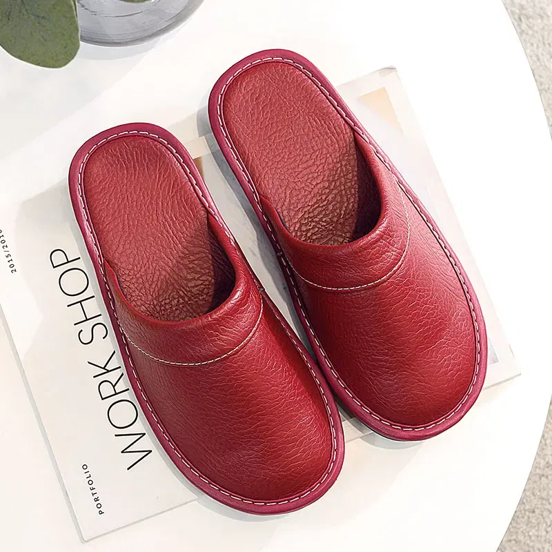 Color: Dark Grey, Shoe Size: 8.5 - Mens Bedroom Leather Slippers Unisex Black Home Shoes Big Size 47 48 Man's Slippers Indoor Comfy Males Slides Family Flats Shoes