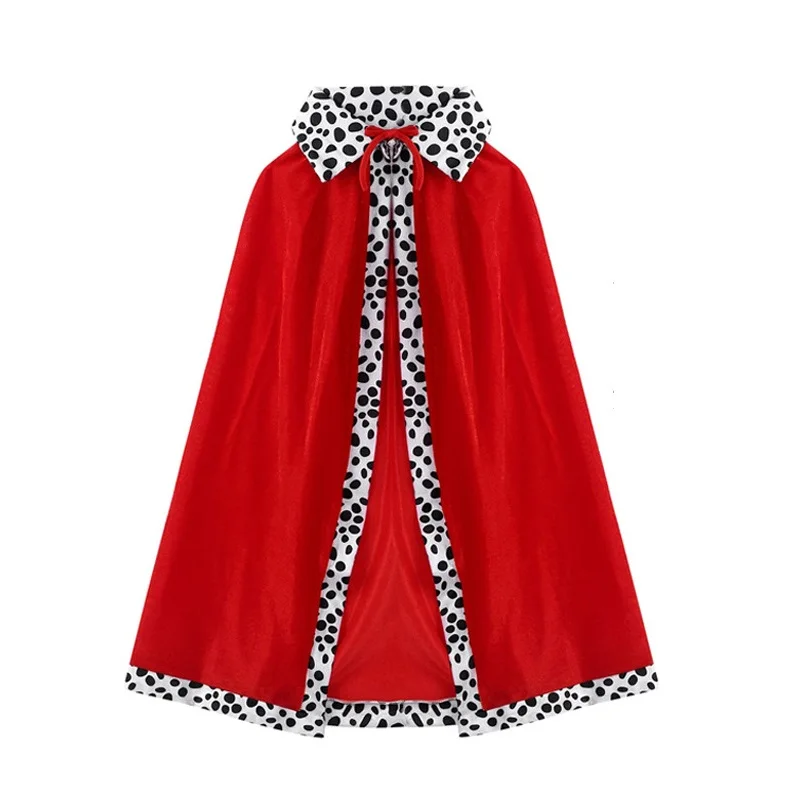 Color: Black, Size: S - Adult Kids King Emperor Cosplay Costume Red Pleuche Cloak Prince Robe Crown Children Birthday Party  Christmas Props Cape