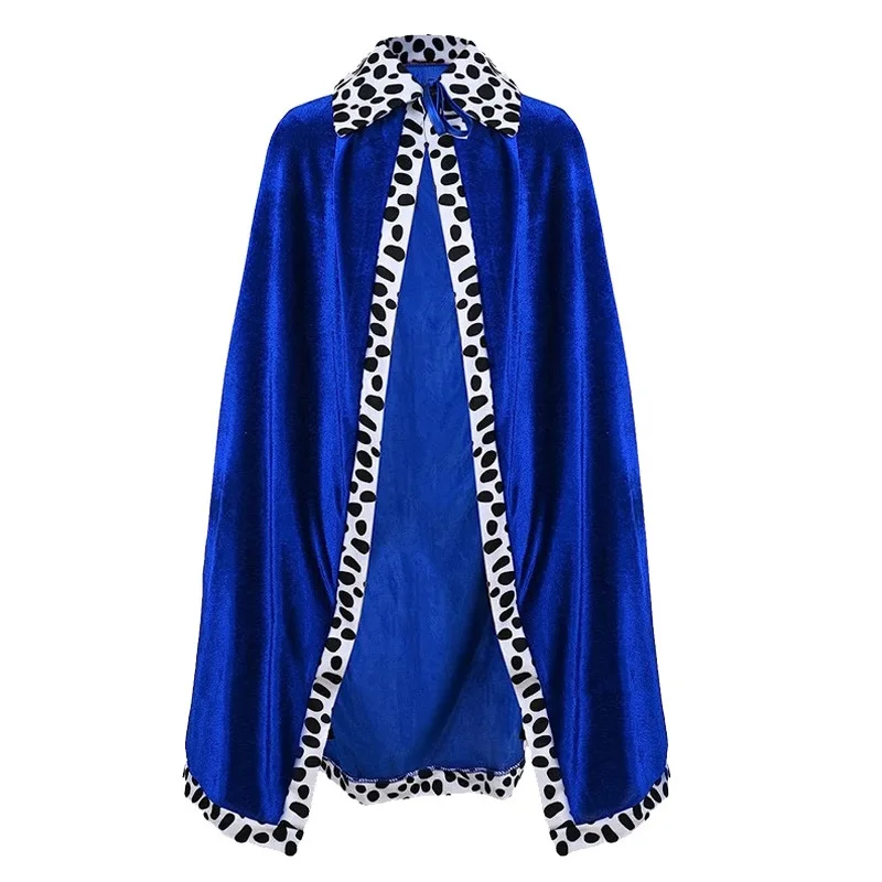 Color: Black, Size: S - Adult Kids King Emperor Cosplay Costume Red Pleuche Cloak Prince Robe Crown Children Birthday Party  Christmas Props Cape