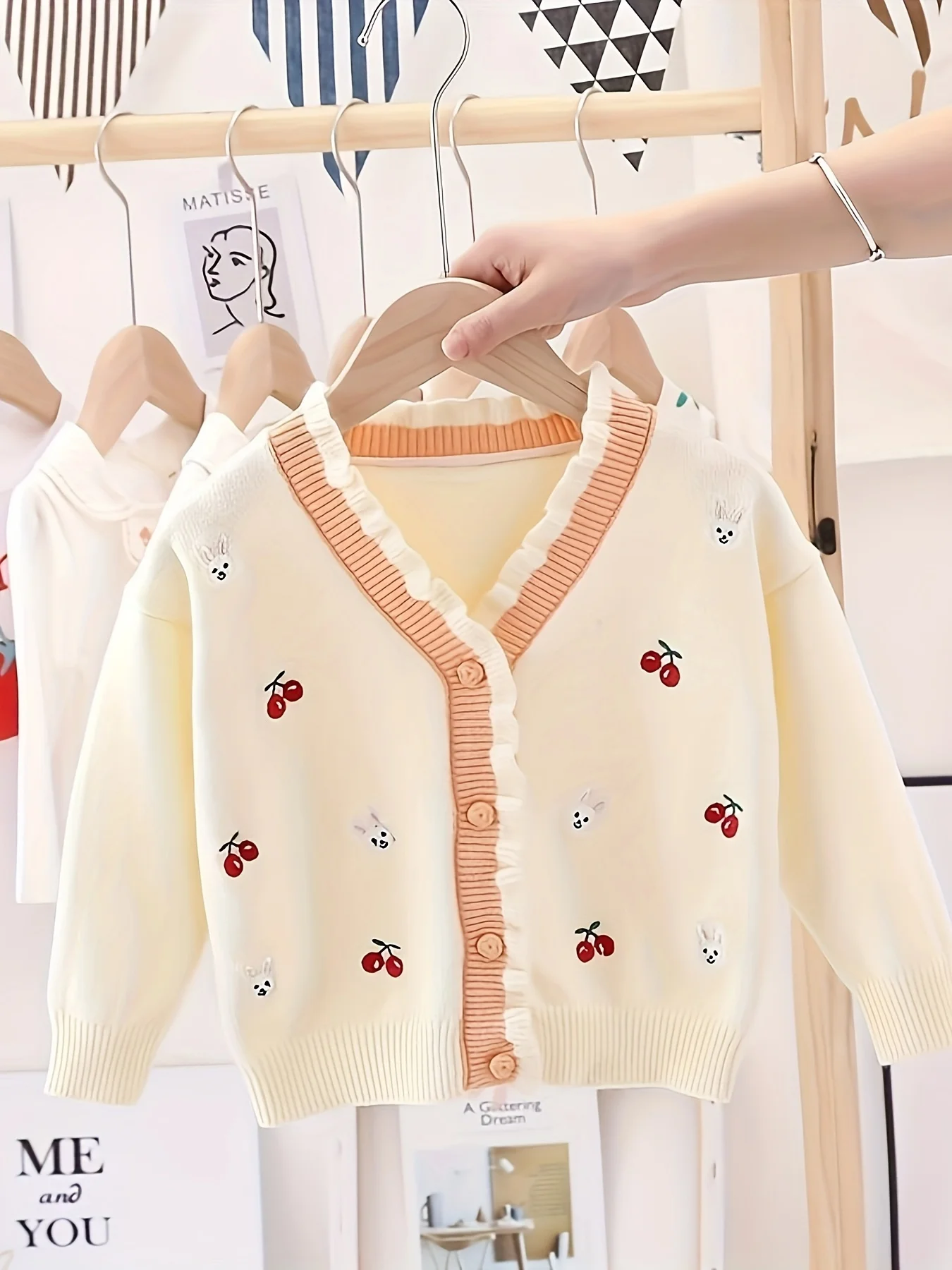 Color: Beige, Kid Size: 3M - Girls' Sweater Cardigan New Korean Style Children's Knitwear Top Kids' Fashionable Lace Jacket