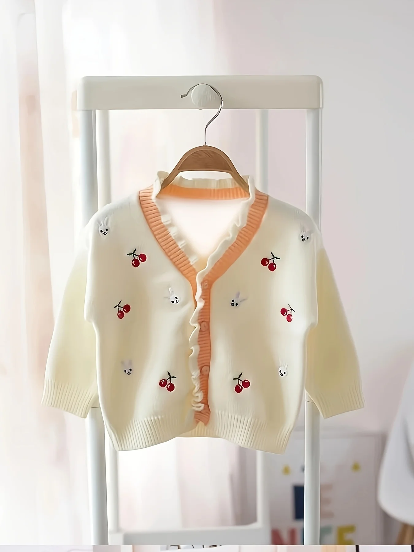 Color: Beige, Kid Size: 3M - Girls' Sweater Cardigan New Korean Style Children's Knitwear Top Kids' Fashionable Lace Jacket