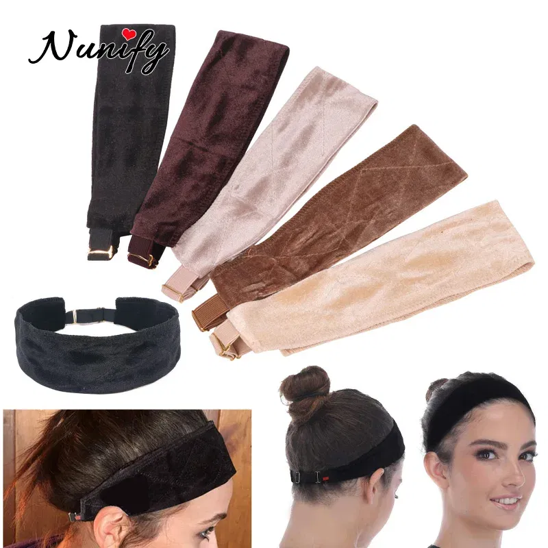 Color: Beige, Ships From: CHINA - Nunify Flexible Velvet Wig Grip Scarf With Adjustable Elastic Band Comfort Head Band Adjustable Fasten Grip Band For Wig 1Pcs
