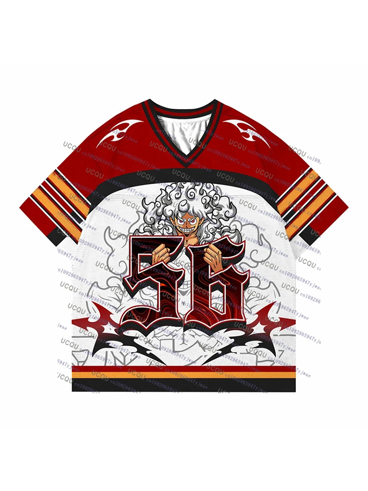 Color: Red, Size: 3" - 2025 Japanese Anime Football Jersey One Piece Luffy Men/Women Oversize Summer Quick Dry Sport Breathable Bandai Cosplay Tshirt