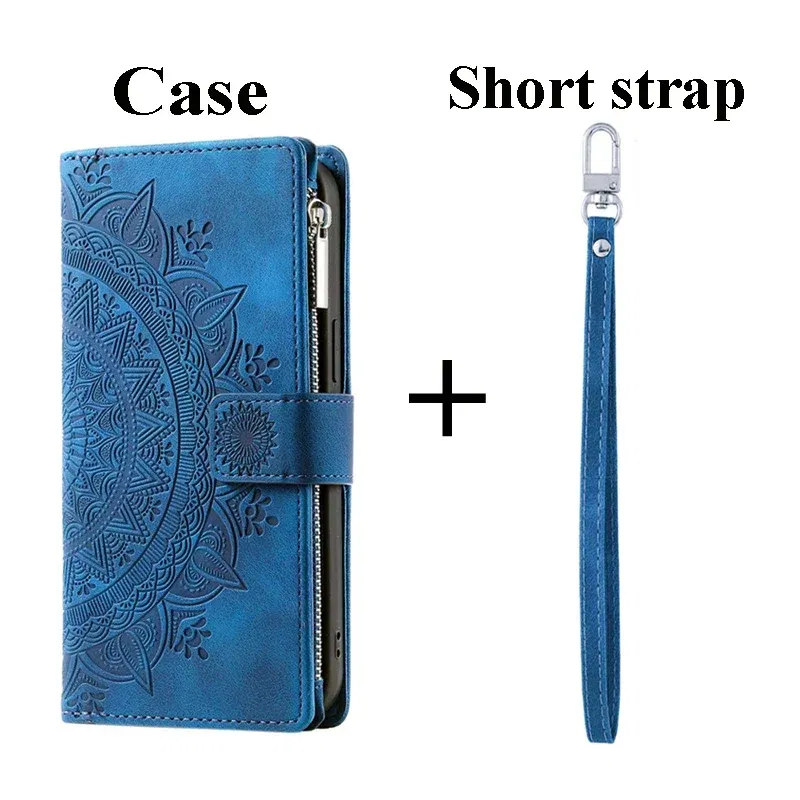 Color: Blue, Material: Cotton Fabric - For OPPO A38 A58 A57 A 78 38 4G 5G Book Case Crossbody Lanyard Zipper Wallet Funda OPPO A78 Case Phone A98 A 58 98 A18 A77 S A17