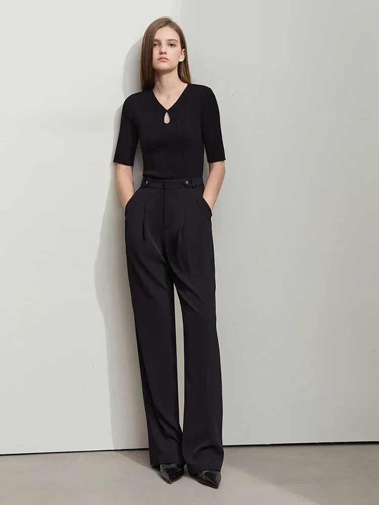 Amii Minimalist 2025 Spring New Women's Solid Versatile Drape Pleated Wide Leg Pants Casual Loose Commuter Suit Pants 12521041
